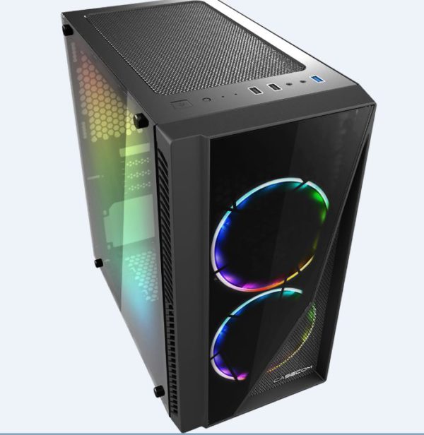 Casecom Gamming XM-91 Front & Side Transparent Temper glass Micro ATX with no PSU-has 2x 12CM 6 colours Single ring  LED fans