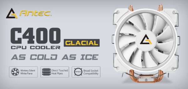 Antec C400 GLACIAL White Air CPU Cooler 12CM PWM 77 CFM Fan