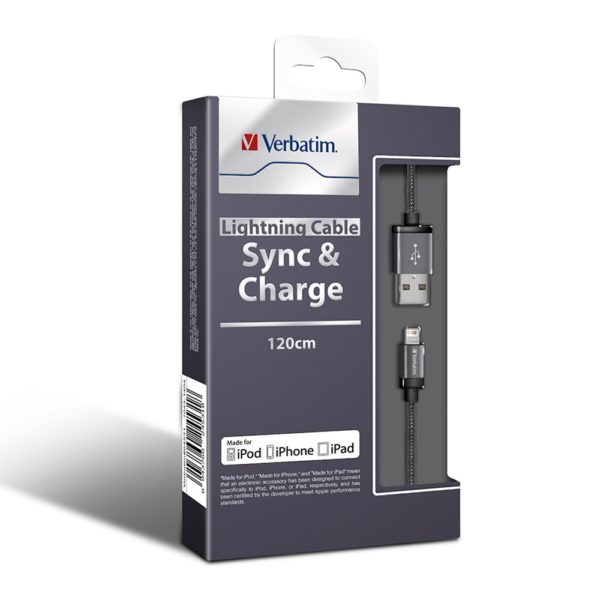 Verbatim Metallic Charge & Sync Lightning Cable - Black 120cm (LS)