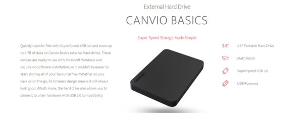 Toshiba 1TB CANVIO® BASICS PORTABLE HARD DRIVE STORAGE. 3 Years Warranty (new HDTB410AK3AA)