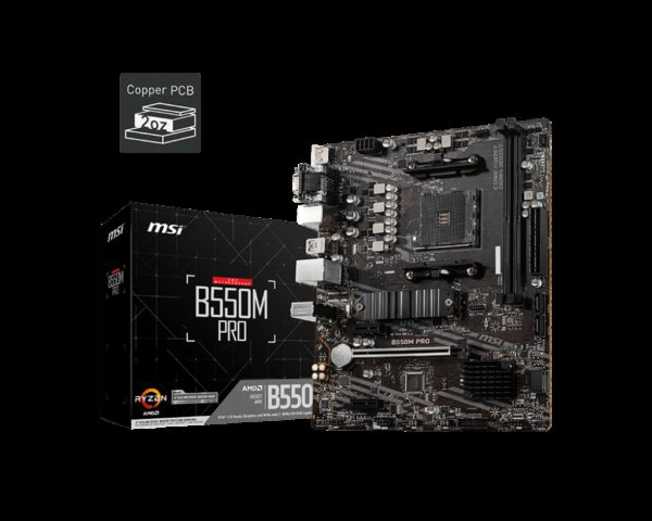 MSI B550M PRO Motherboard AMD Ryzen AM4 DDR4 2x DIMM Slots (Max 64GB) 1x PCI-e 4.0 DP HDMI VGA 1x M.2 4x SATA 6x USB 3.2 Gen 1 6x USB 2.0