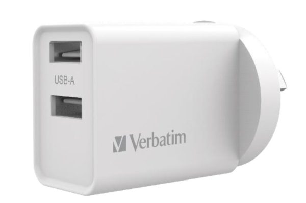 Verbatim USB Charger Dual Port 2.4A - White Twin Port Wall Charger