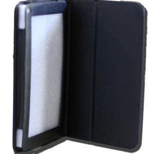 LeaderTab7 Folio Case Black Faux Leather. Camera hole rear