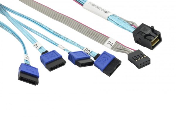 Supermicro MiniSAS HD to 4 SATA (75/75/90/90cm) 12Gb/s with Sideband 75cm Cable (CBL-SAST-0699)
