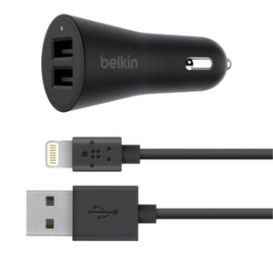 Belkin BOOST UP 2-Port Car Charger + Lightning to USB-A cable (1.2M) - Black(F8J221bt04-BLK)