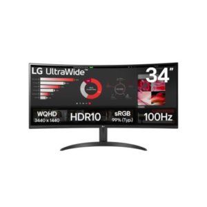 LG 34WR50QK-B QHD UltraWide Curved Monitor, 100Hz, 2xHDMI, DP,Tilt,VESA