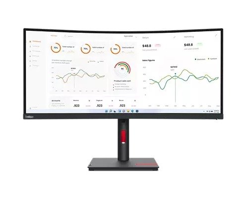 Lenovo T34w-30 34" WQHD Curved Monitor,DP,HDMI,USB-C,LAN,4xUSB,H/Adjst,Tlt,Swvl