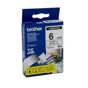 Brother Laminated Black Printing on White Tape (6mm Width 8m Length)