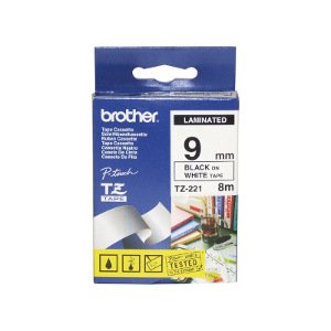Brother Laminated Black printing on White Tape (9mm Width 8m in Length)