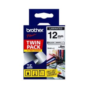 Brother TZE-231V2TWINPACK - 12mm Black on White Twin Pack